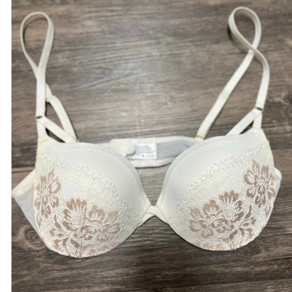 Maidenform Love the Lift Push Up Lace Demi Bra White Rose Gold 34C Feminine - Picture 5 of 7